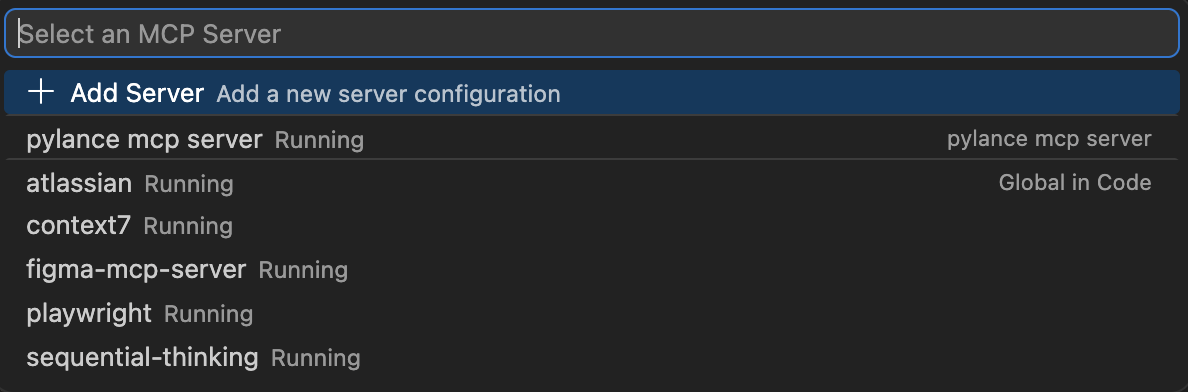 MCP List Servers showing all servers running